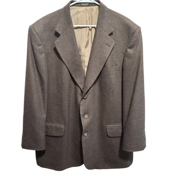 Oscar De La Renta Men's 100% Wool Blazer Sports Coat Brown Houndstooth Sz 46R - Picture 1 of 16